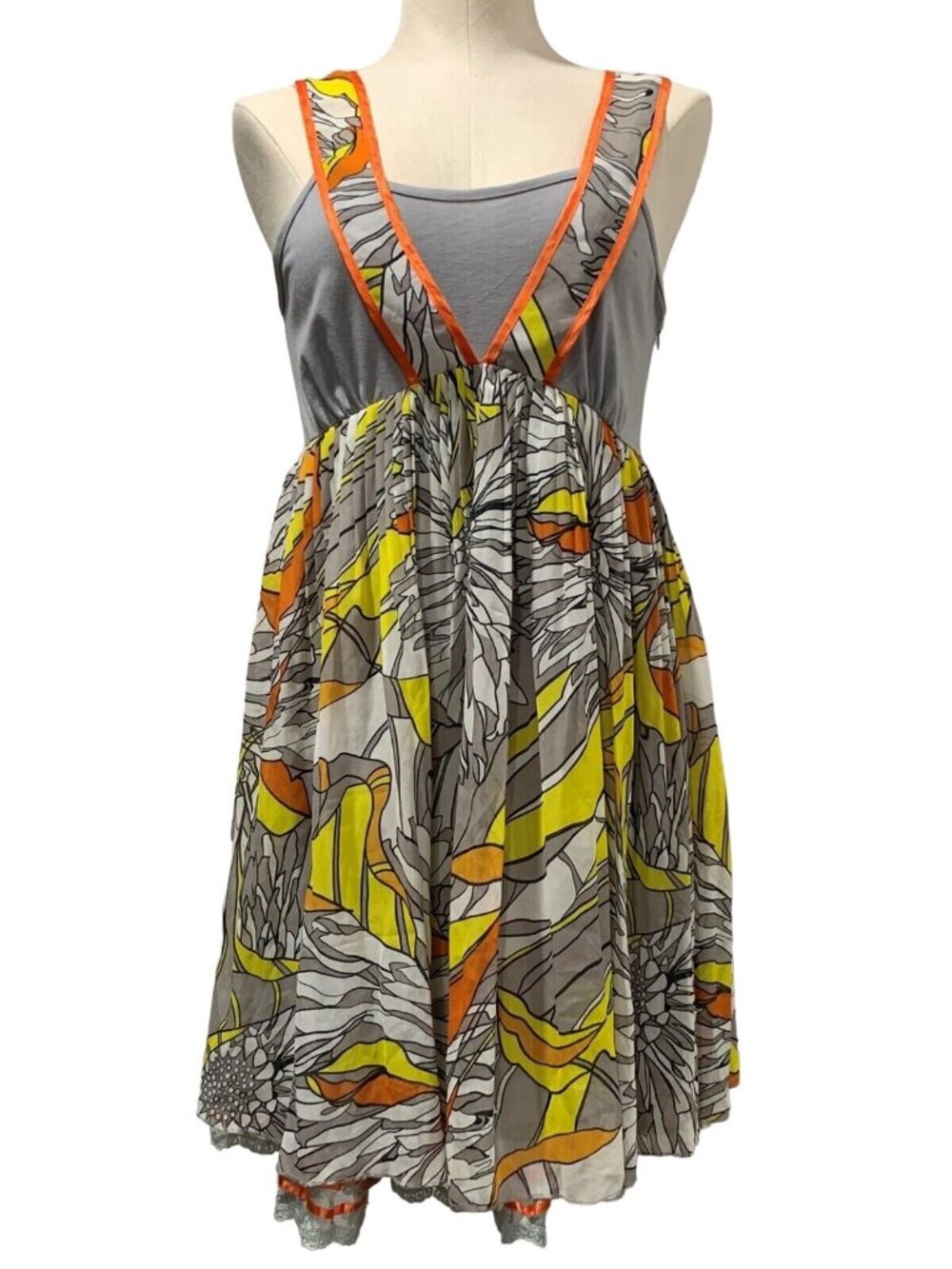 Pura Vida Floral Sundress Size 6 Lace Hem Side Zip Lined Vibrant Orange Trim